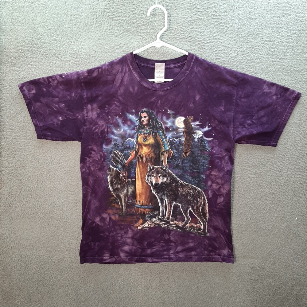 Gildan Shirt Adult Large Purple Tie Dye Native American Wildlife Nature Graphic